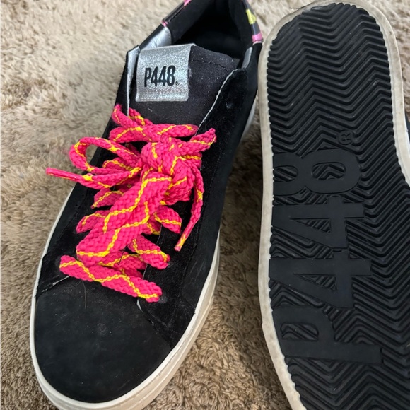 P448 Black and Pink Sneakers with Textured Upper and White Rubber Sole - Picture 1 of 2